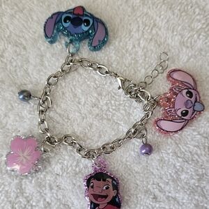 Kids Pink & Blue Character Charm Bracelet with Flower Accents